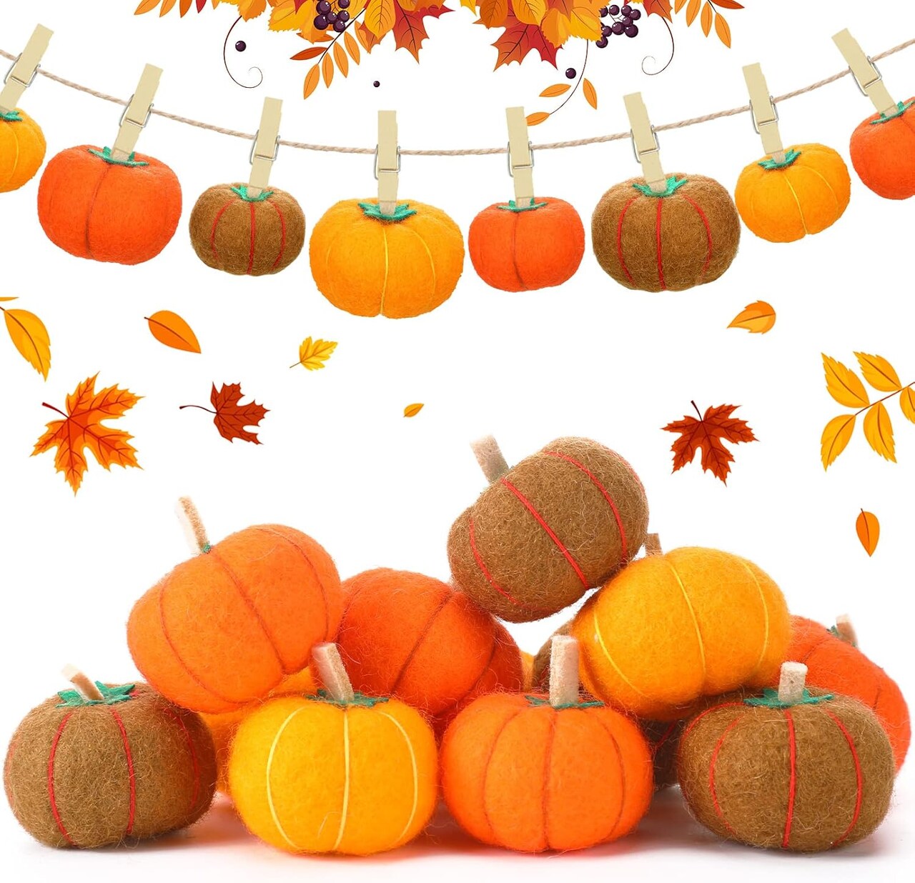 25 Pcs Mini Felt Pumpkins Fall Thanksgiving Pumpkin Ornaments Halloween Wool Felt Fabric Pumpkins Hanging Farmhouse Tree Crafts Table Decor for Autumn Party Home Wall Decorations